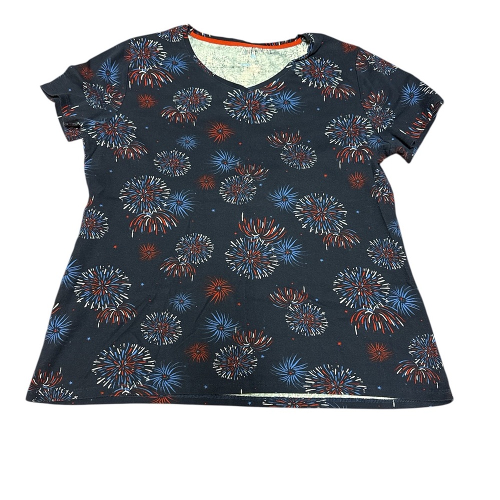 Croft‎ & Barrow The Classic Tee American Fireworks Print T-Shirt XL 100% Cotton